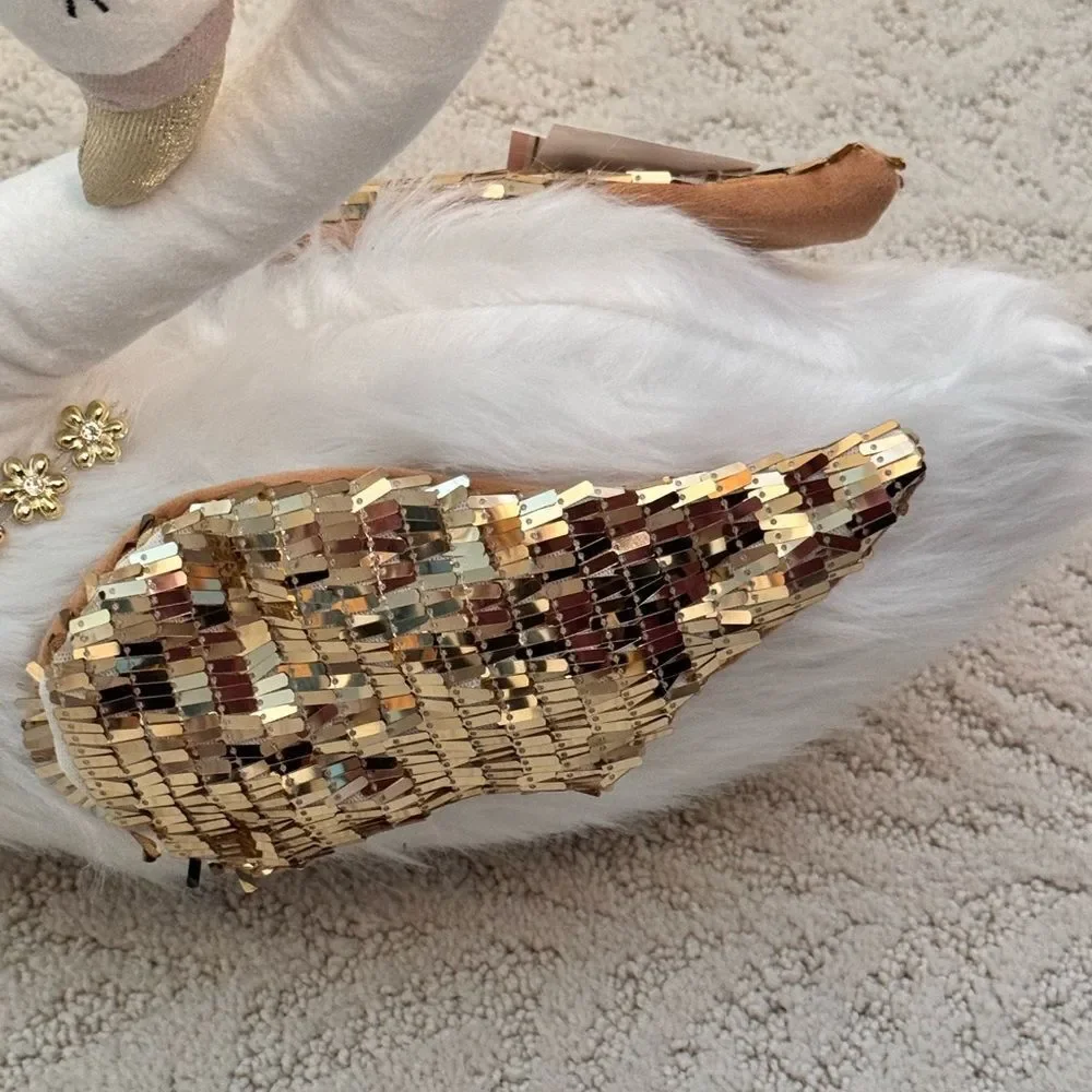 Viral Sugarplum Dreams White Elegant Furry Swan With Glitter Accent Wing Crown